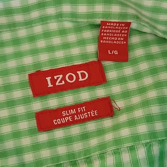 Izod Slim Fit Green Checked Button-down Shirt - Picture 3 of 5